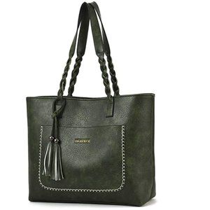 Olive Green Leather Purse with Fringe